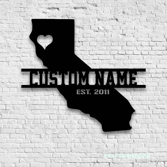 Craftnamesign Custom California Map Metal Wall Art LED Light, Custom California State Name Sign