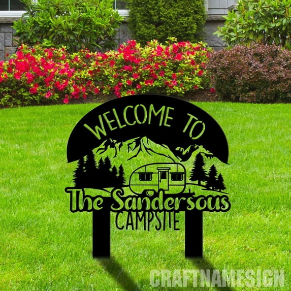 Craftnamesign Custom Camping Metal Sign With Stake, Happy Campers Yard Sign, Camping Stake