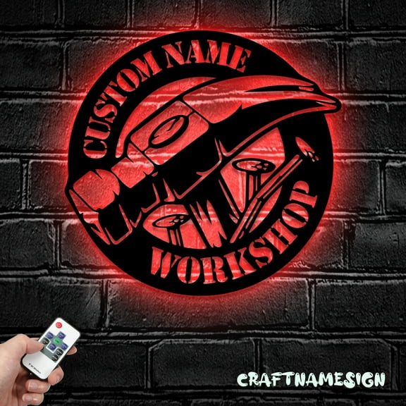 Craftnamesign Custom Carpenter Metal Wall Art LED Light, Personalized Woodworking Name Sign