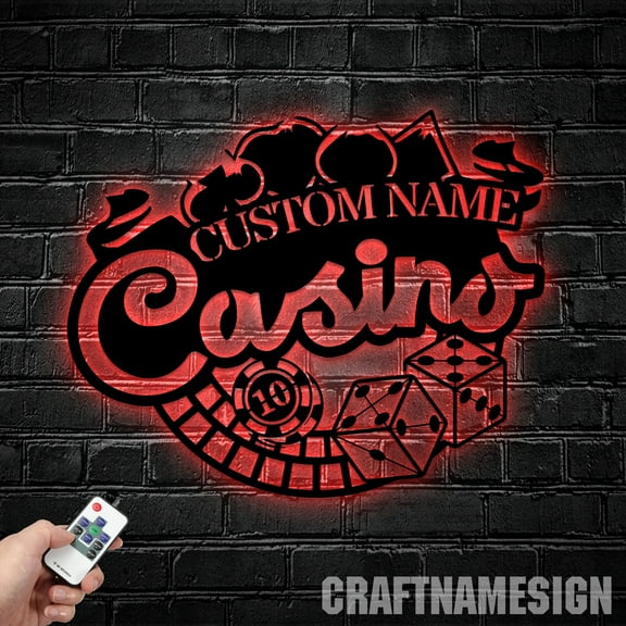 Craftnamesign Custom Casino Metal Wall Art LED Light, Playing Cards Sign, Custom Poker Name Sign