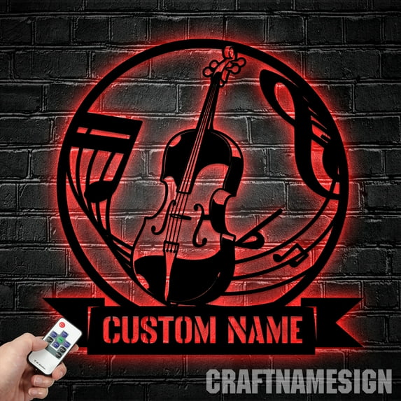 Craftnamesign Custom Cello Metal Wall Art LED Light, Custom Cello Player Name Sign
