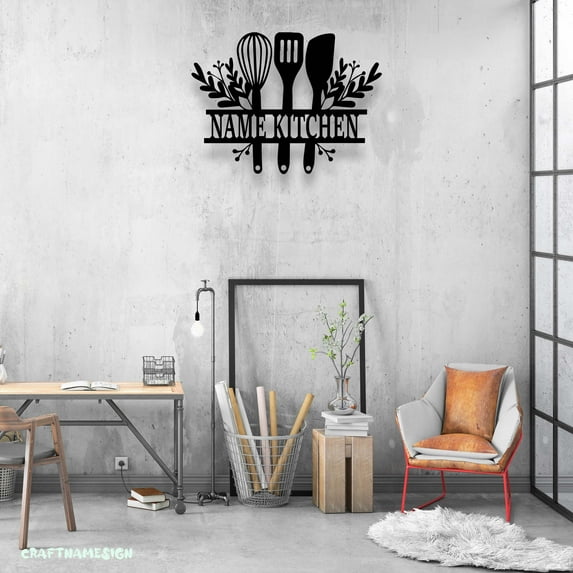 Craftnamesign Custom Chef Tools Metal Wall Art LED Light, Cooking Tool Sign, Custom Chef Name Sign