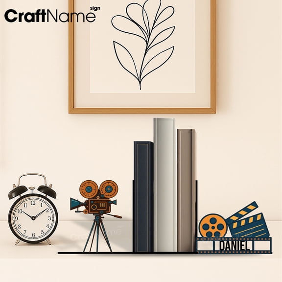 Craftnamesign Custom Cinema Movie Theater Metal Bookend, Book Stand for Reading Corner Decor
