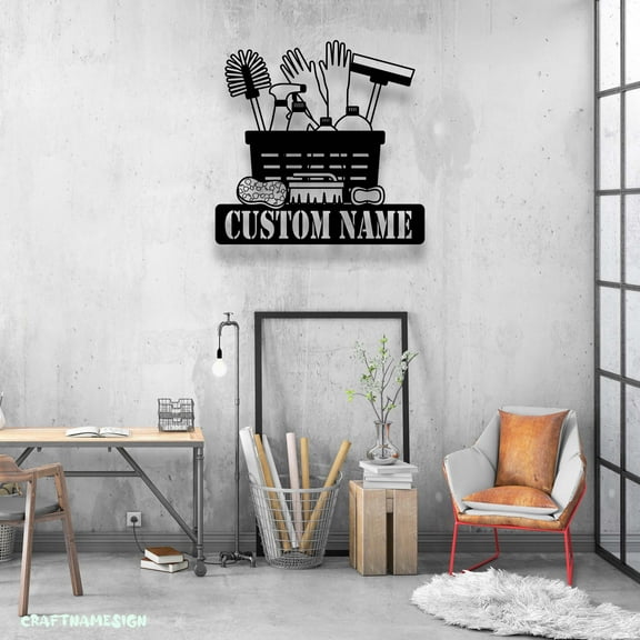 Craftnamesign Custom Cleaning Service Metal Wall Art LED Light, Custom House Cleaning Name Sign