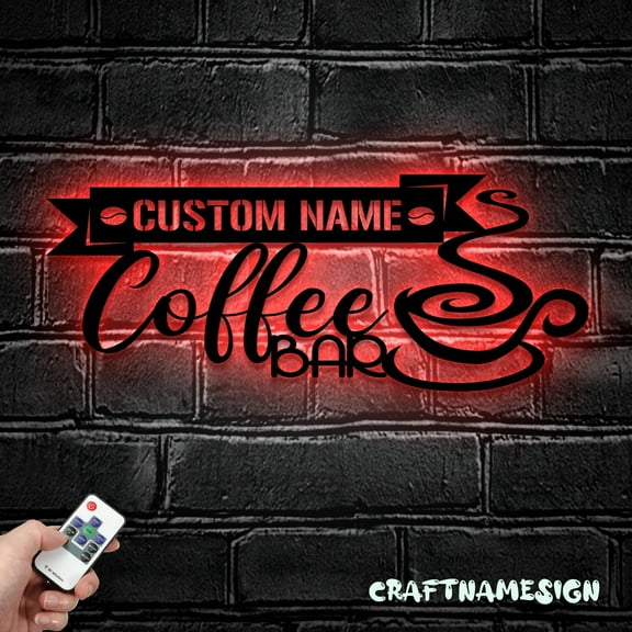 Craftnamesign Custom Coffee Bar Metal Sign LED Light, Coffee Sign, Coffee Wall Decor