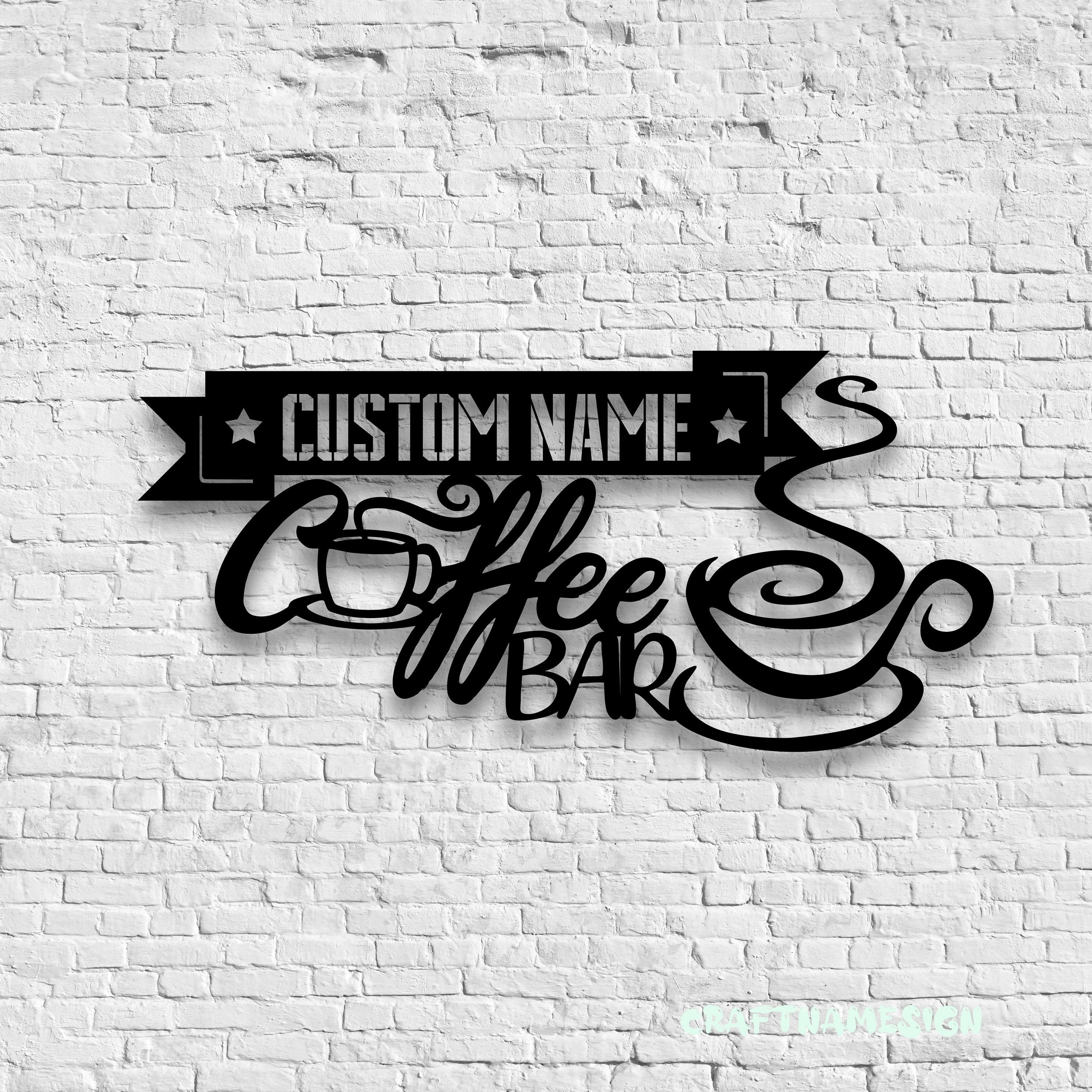 Craftnamesign Custom Coffee Bar Metal Wall Art LED Light, Personalized Coffee Shop Name Sign