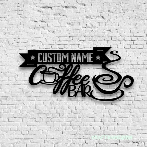 Craftnamesign Custom Coffee Bar Metal Wall Art LED Light, Personalized Coffee Shop Name Sign