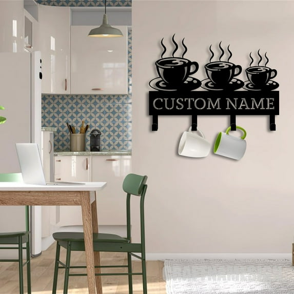Craftnamesign Custom Coffee Cups Metal Key Holder, Coffee Bar Decorative Key Holder, Coat Rack
