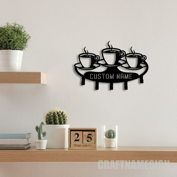 Craftnamesign Custom Coffee Metal Key Holder, Coffee Bar Decorative Key Holder, Coffee Key Hanger