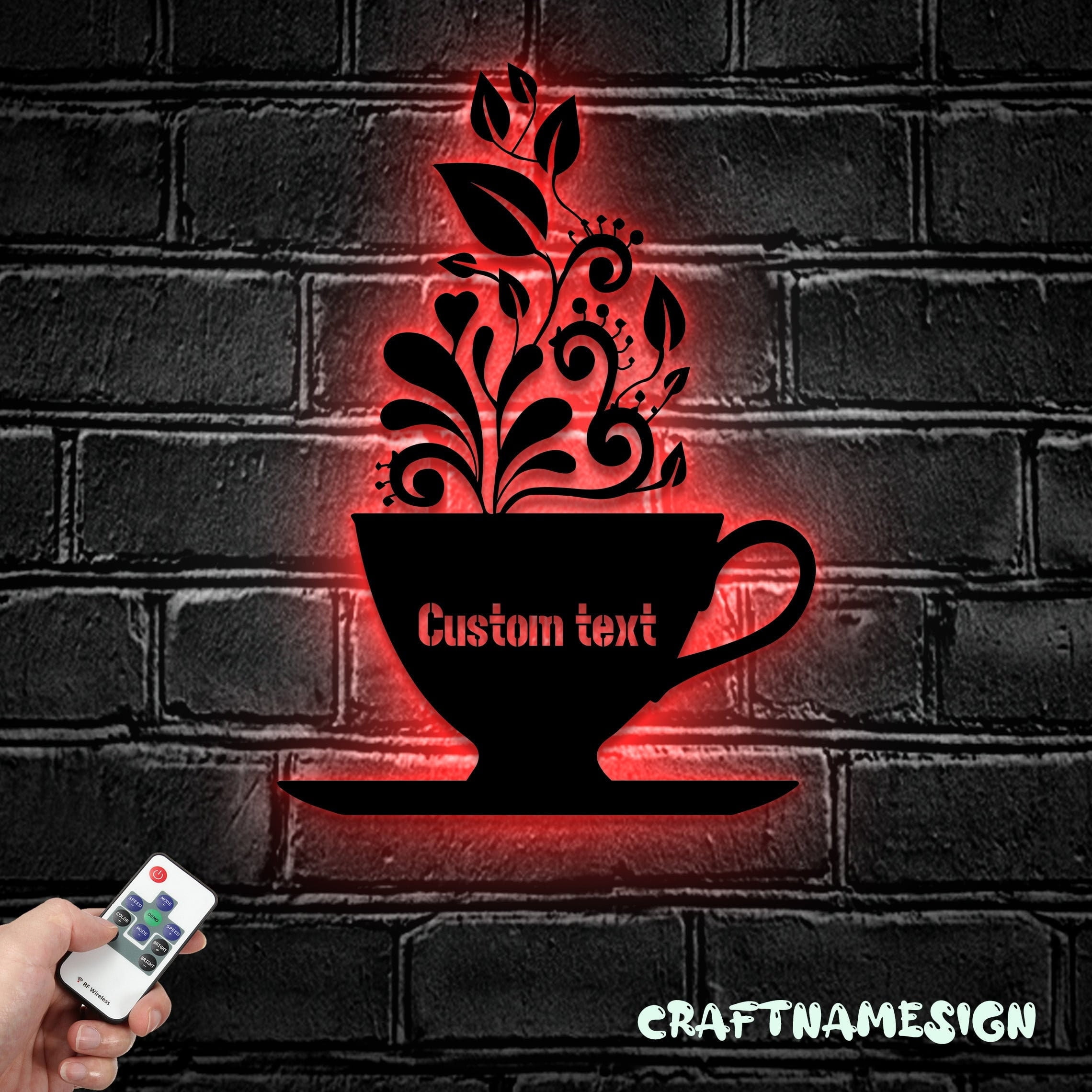 Craftnamesign Custom Coffee Shop Metal Wall Art LED Light, Personalized Coffee Shop Name Sign
