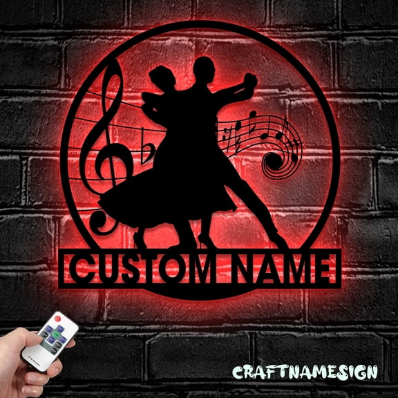 Craftnamesign Custom Couple Ballroom Metal Wall Art LED Light, Classical Ballroom Dancer Name Sign