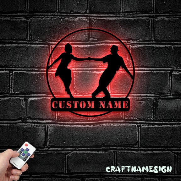 Craftnamesign Custom Couple Dancing Metal Wall Art LED Light, Personalized Classic Dancer Name Sign