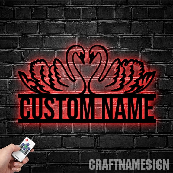 Craftnamesign Custom Couple Swan Metal Wall Art Led Light, Swan Sign, Swan Wall Decor