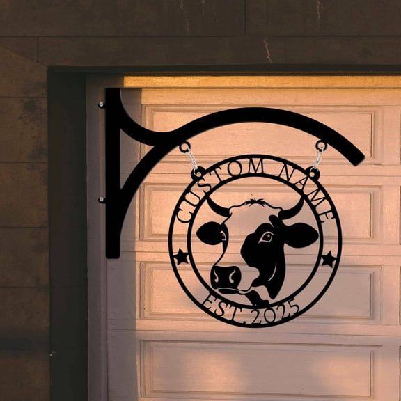 Craftnamesign Custom Cow Farm Store Metal Hanging Sign, Dairy Farm Hanging Outdoor Signage