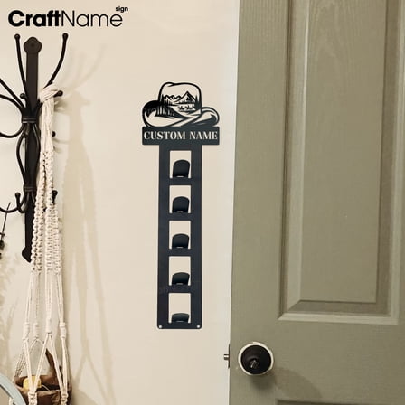 Craftnamesign Custom Cowboy Metal Hat Rack Wall Decor, Unique Cap Rack Organizer, Gift For Dad