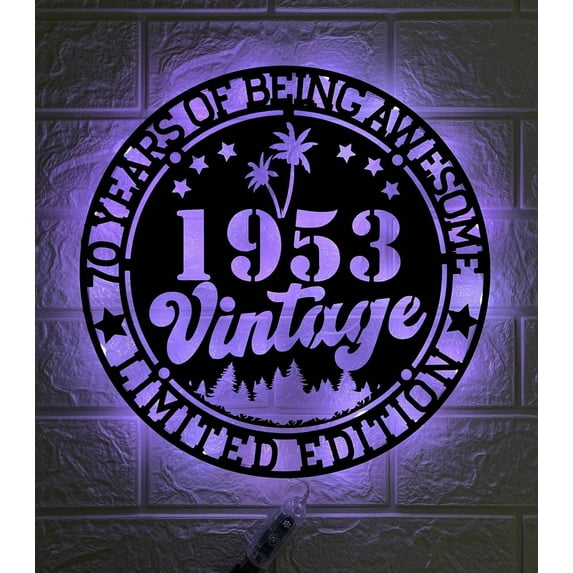 Craftnamesign Vintage 1953 Metal Wall Art LED Light, 1953 Wall Art LED Light, Vintage Metal Sign