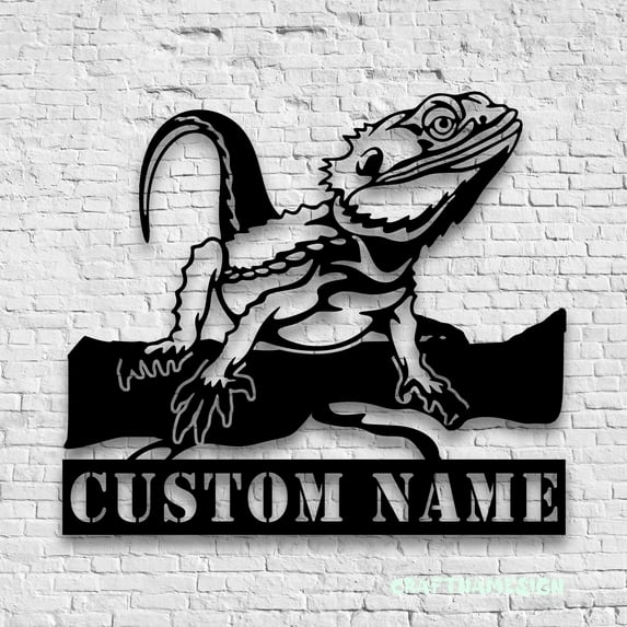 Craftnamesign Custom Crested Gecko Metal Wall Art LED Light, Ledge Lizard Lover Name Sign