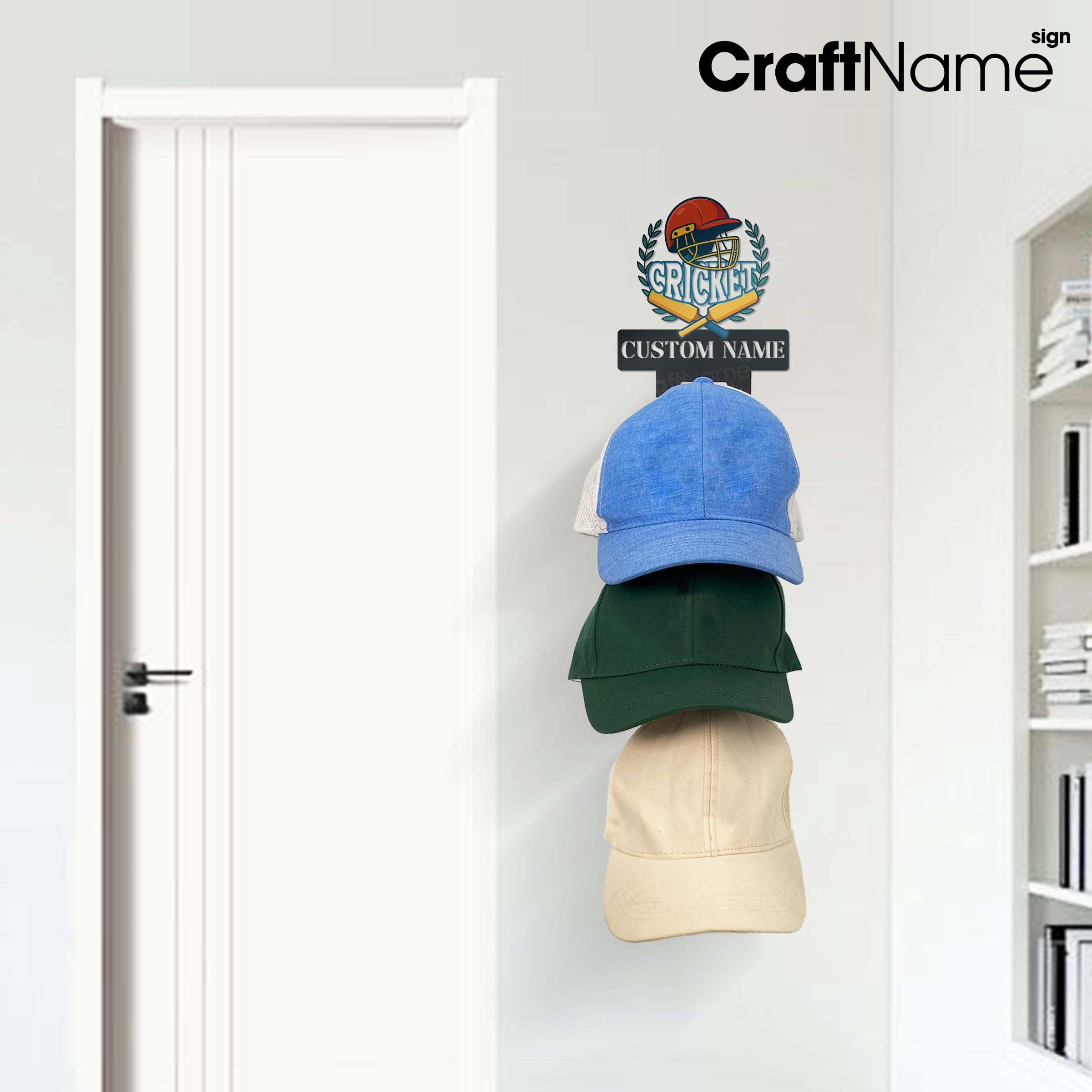 Craftnamesign Custom Cricket Metal Hat Rack, Unique Wall Mounted Hat ...