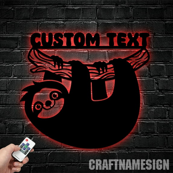 Craftnamesign Custom Cute Sloth Metal Wall Art LED Light, Sloth Wall Sign, Sloth Wall Decor