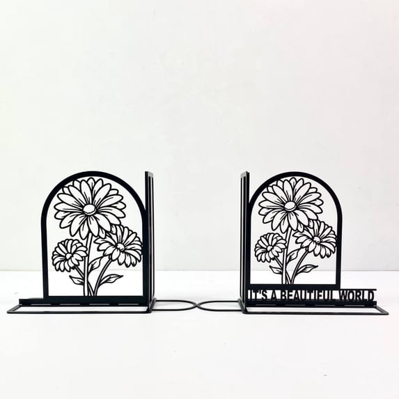 Craftnamesign Custom Daisy Flower Metal Bookends, Daisy Flower Book Shelf Holder, Book Stand