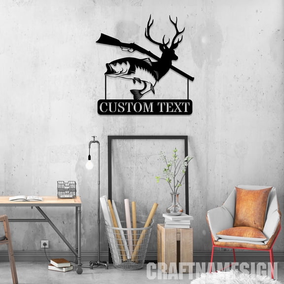 Craftnamesign Custom Deer And Fish Hunting Metal Wall Art LED Light, Custom Hunter Sign Wall Decor