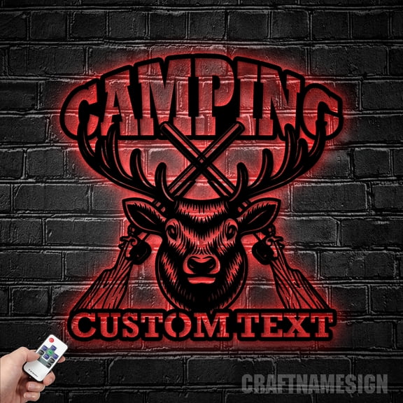 Craftnamesign Custom Deer Hunting Metal Wall Art LED Light, Personalized Hunter Name Sign