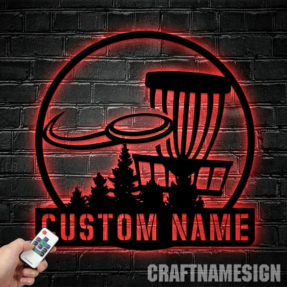 Craftnamesign Custom Disc Golf Metal LED Light, Personalized Disc Golf Name Sign, Golf Club Decor