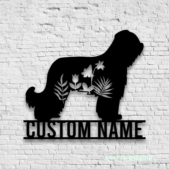 Craftnamesign Custom FLoral Briard Metal Wall Art LED Light, Briard Dog Name Sign, Briard Decor