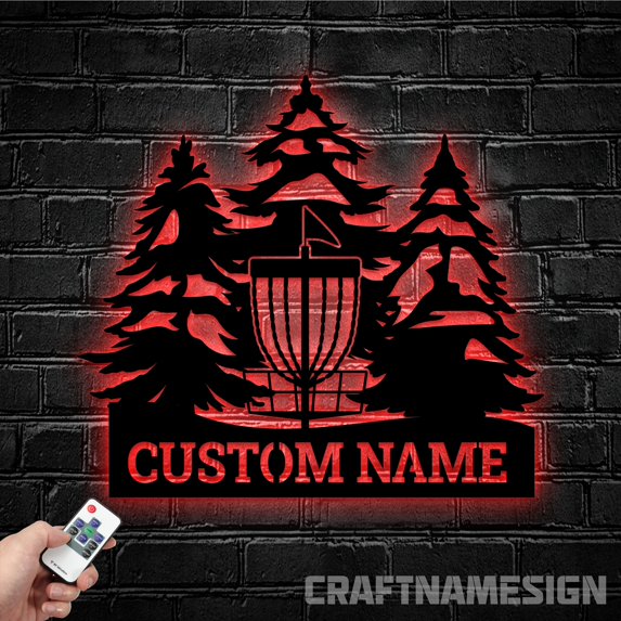 Craftnamesign Custom Disc Golf Player Metal LED Light, Custom Disc Golfer Name Sign, Home Decor
