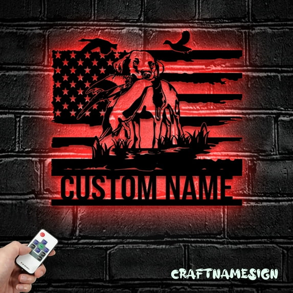 Craftnamesign Custom Dog Hunting Metal Wall Art LED Light, Dog Hunting Sign, Dog Wall Decor