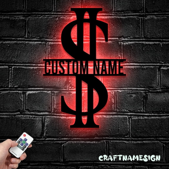 Craftnamesign Custom Dollar Money Symbol Metal Wall Art Led Light, Custom Accountant Name Sign