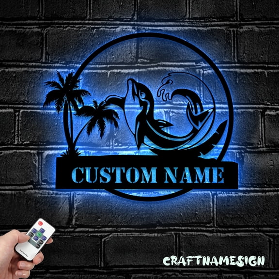 Craftnamesign Custom Dolphin Palm Tree Beach House Sunset Metal Wall Art