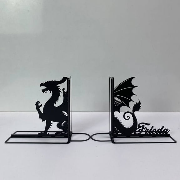 Craftnamesign Custom Dragon Metal Book Ends for Shelves, Dragon Book Shelf Holder