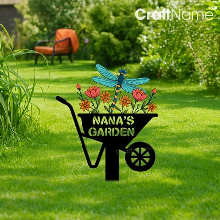 Craftnamesign Custom Dragonfly Garden Stake, Floral Dragonfly Metal Outdoor Backyard Stake Decor