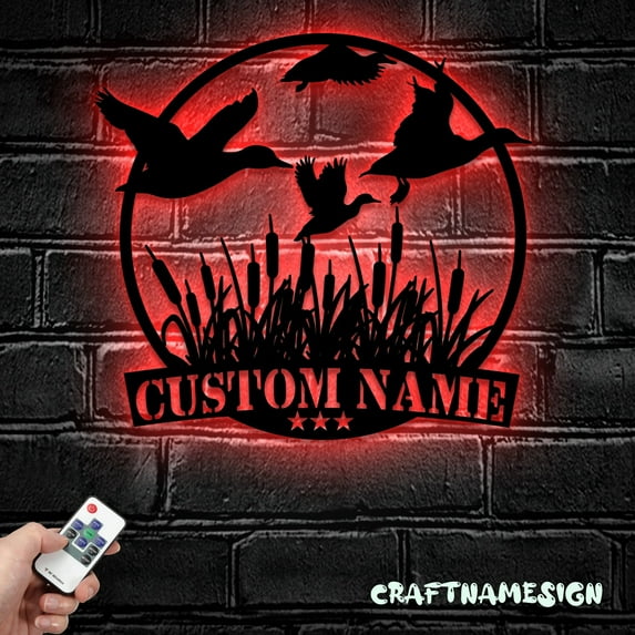 Craftnamesign Custom Duck Hunting Metal Sign LED Light, Duck Hunting Sign, Hunting Decor