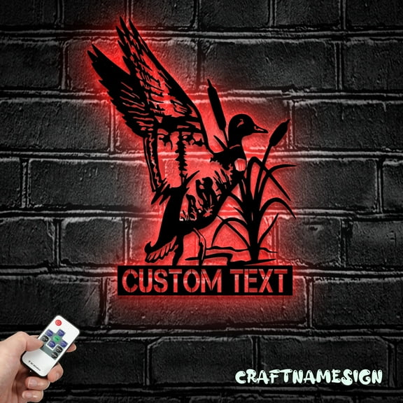 Craftnamesign Custom Duck Hunting Metal Wall Art LED Light, Duck Hunter Name Sign, Hunting Sign
