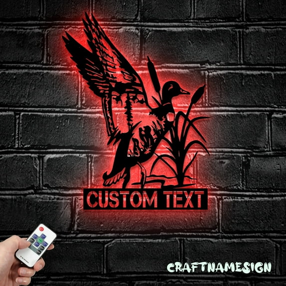 Craftnamesign Custom Duck Hunting Metal Wall Art LED Light, Duck Hunter Name Sign, Hunting Sign