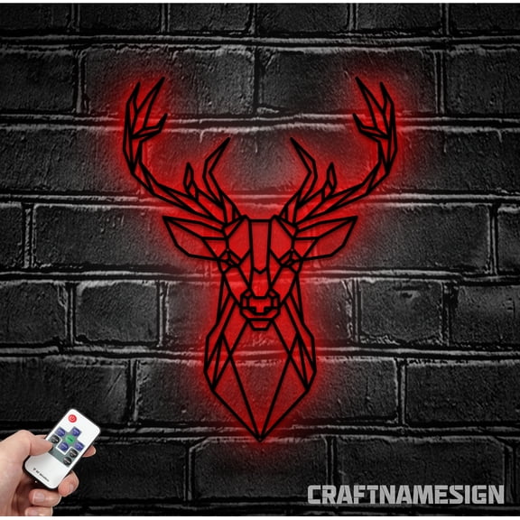 Craftnamesign Custom ELK Deer Hunting Metal Wall Art LED Light, Custom Buck Head Hunter Name Sign