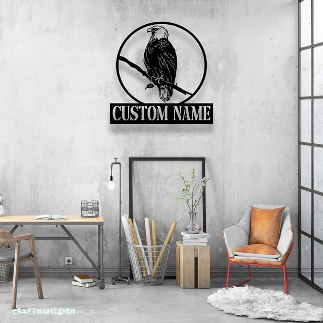 Craftnamesign Custom Eagle Metal Wall Art LED Light, Personalized Bald