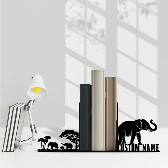 Craftnamesign Custom Elephant Metal Bookends, Elephant Book Stoppers for Library Office Decor