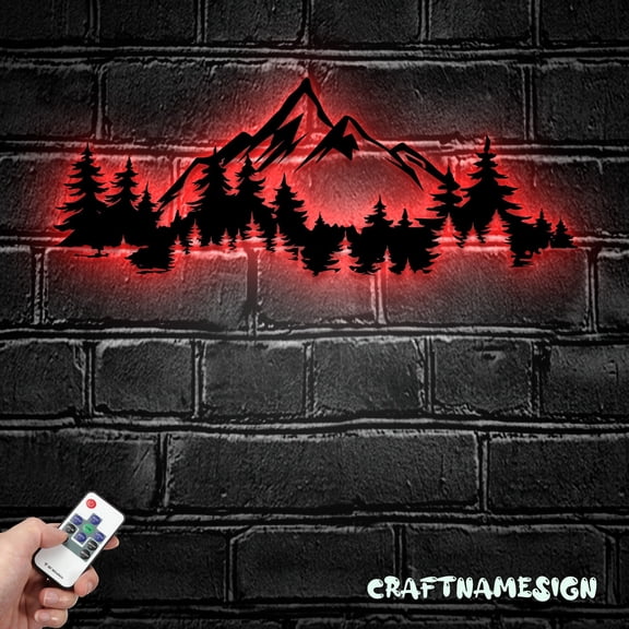 Craftnamesign Nature Mountain Forest Metal Sign LED Light, Hill Tree Adventure Sign, Hiking Decor
