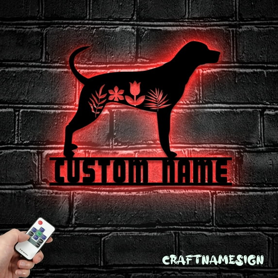 Craftnamesign Custom FLoral Bluetick Coonhound Metal Wall Art, Custom Flower Dog Lover Name Sign