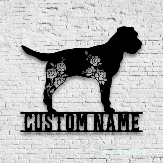 Craftnamesign Custom FLoral Border Terrier Metal Wall Art LED Light, Flower Dog Lover Name Sign