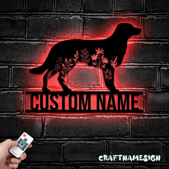 Craftnamesign Custom FLoral Chinook Dog Metal Wall Art LED Light, Flower Dog Lover Name Sign