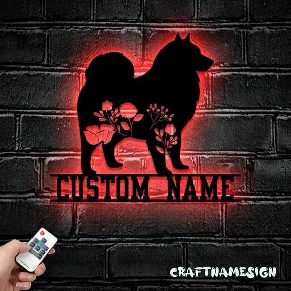 Craftnamesign Custom FLoral Finnish Lapphund Metal Wall Art, Personalized Dog Lover Name Sign