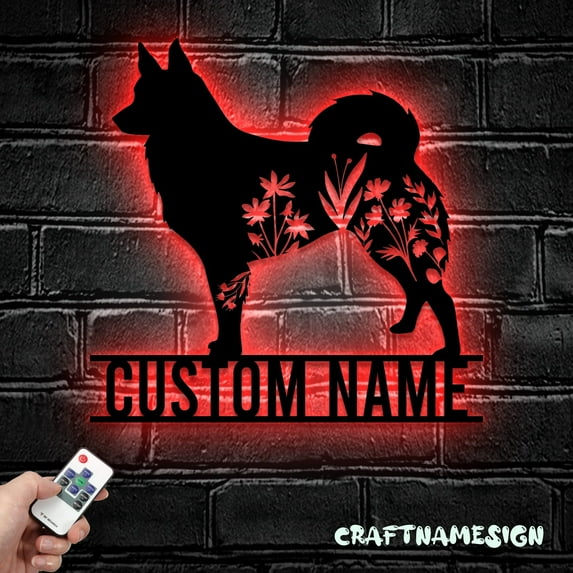 Craftnamesign Custom FLoral Icelandic Sheepdog Metal Wall Art, Personalized Dog Lover Name Sign