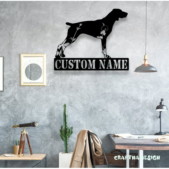 Craftnamesign Custom FLoral Pointer Dog Metal Wall Art LED Light, Flower Dog Lover Name Sign