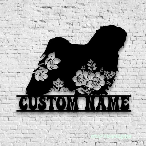 Craftnamesign Custom FLoral Pulik Metal Wall Art LED Light, Flower Dog Lover Name Sign