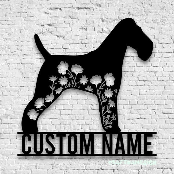 Craftnamesign Custom FLoral Wire Fox Terrier Metal Wall Art LED Light, Flower Dog Lover Name Sign