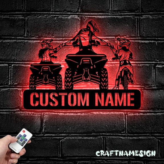 Craftnamesign Custom Family ATV Quad Motocross Biker Metal LED Light, Custom Dirt Bike Name Sign
